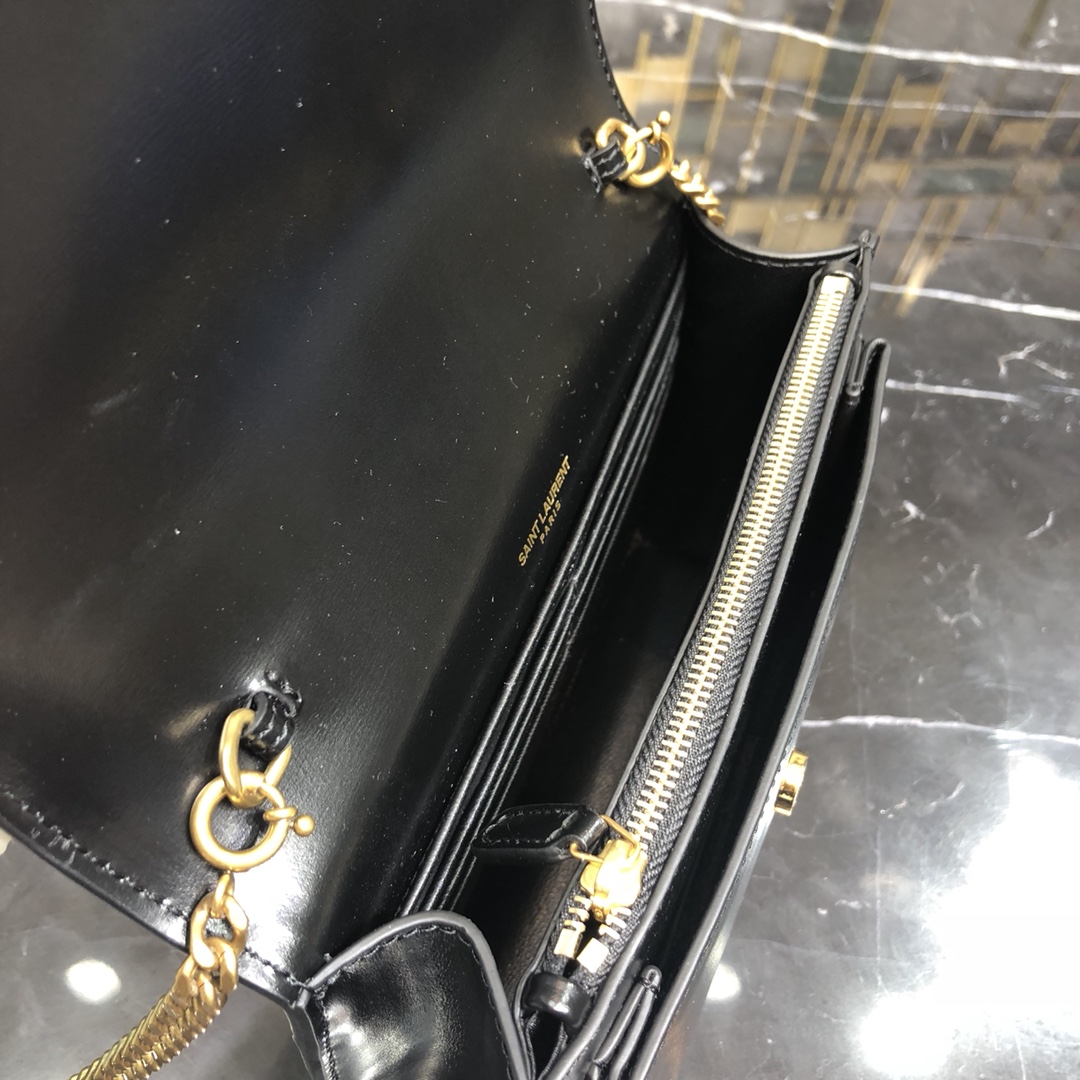 Saint Laurent Sunset Smooth Calfskin Handbag Shoulder Bag Black 533026